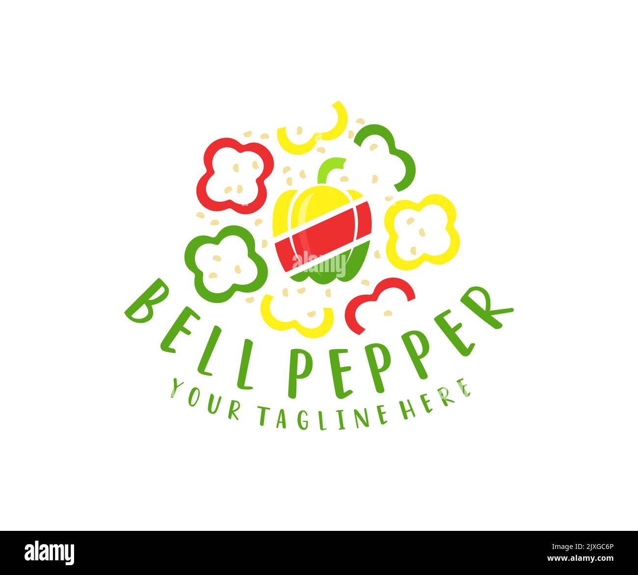 Bell pepper, red, yellow, green and seed, logo design. Vegetables, food, cooking and kitchen, vector design and illustration Stock Vector