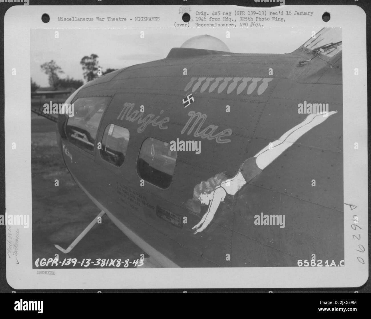 The Boeing B-17 'Flying Fortress' 'Margie Mae' Of The 381St Bomb Group Stationed At An 8Th Air Force Base Near Ridgewell, Essex County, England, 8 August 1943. Stock Photo