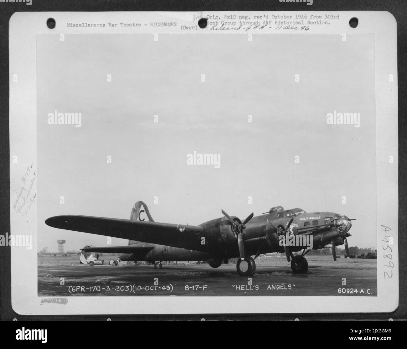 The Boeing B-17 'Flying Fortress' 'Hell'S Angels', 303Rd Bomb Group, Parked On An Air Base In England. 10 Oct. 1943. Stock Photo