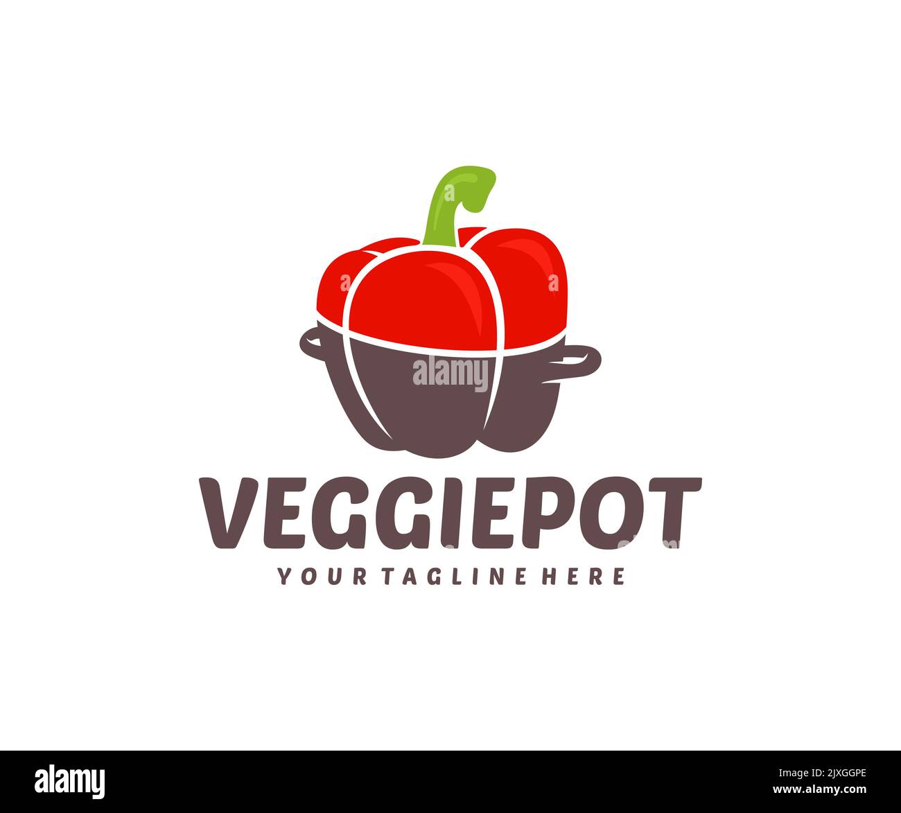 Vegetarian food, pot and bell pepper, logo design. Veggie, vegan, meal and restaurant, vector design and illustration Stock Vector