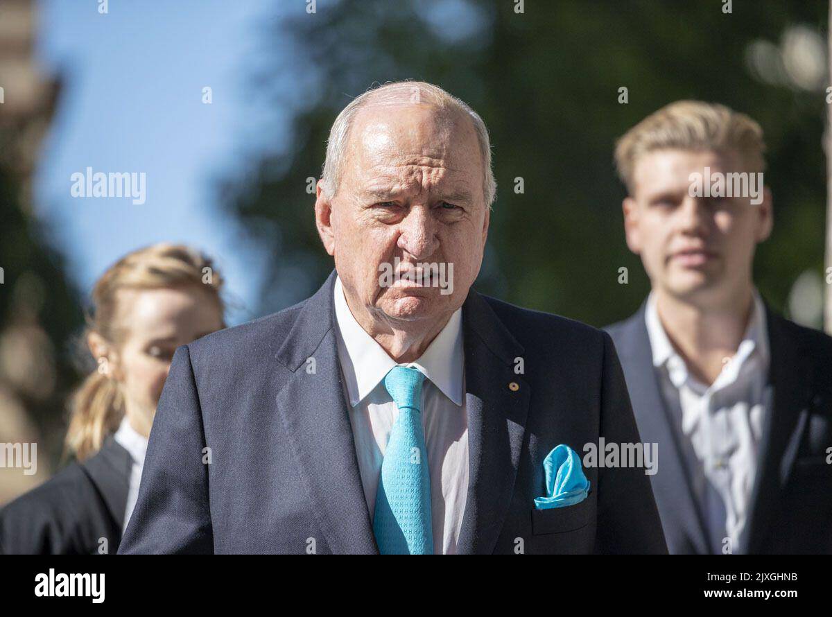 Radio broadcaster Alan Jones arrives at the Supreme Court in Brisbane,  Monday, May 21, 2018. The Toowoomba-based Wagner family are suing the  talkback radio host over comments he made during 32 broadcasts