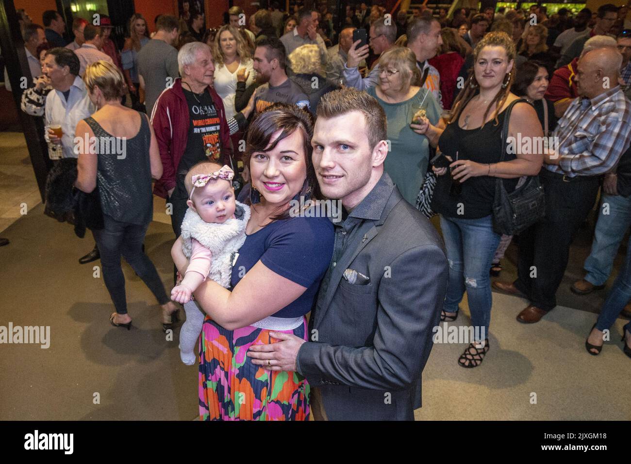 Boxer Jeff Horn is seen with his wife Joanna and child Isabelle during a  media opp at the Caxton Hotel in Brisbane, Wednesday, May 23, 2018. Jeff  Horn will face American Boxer