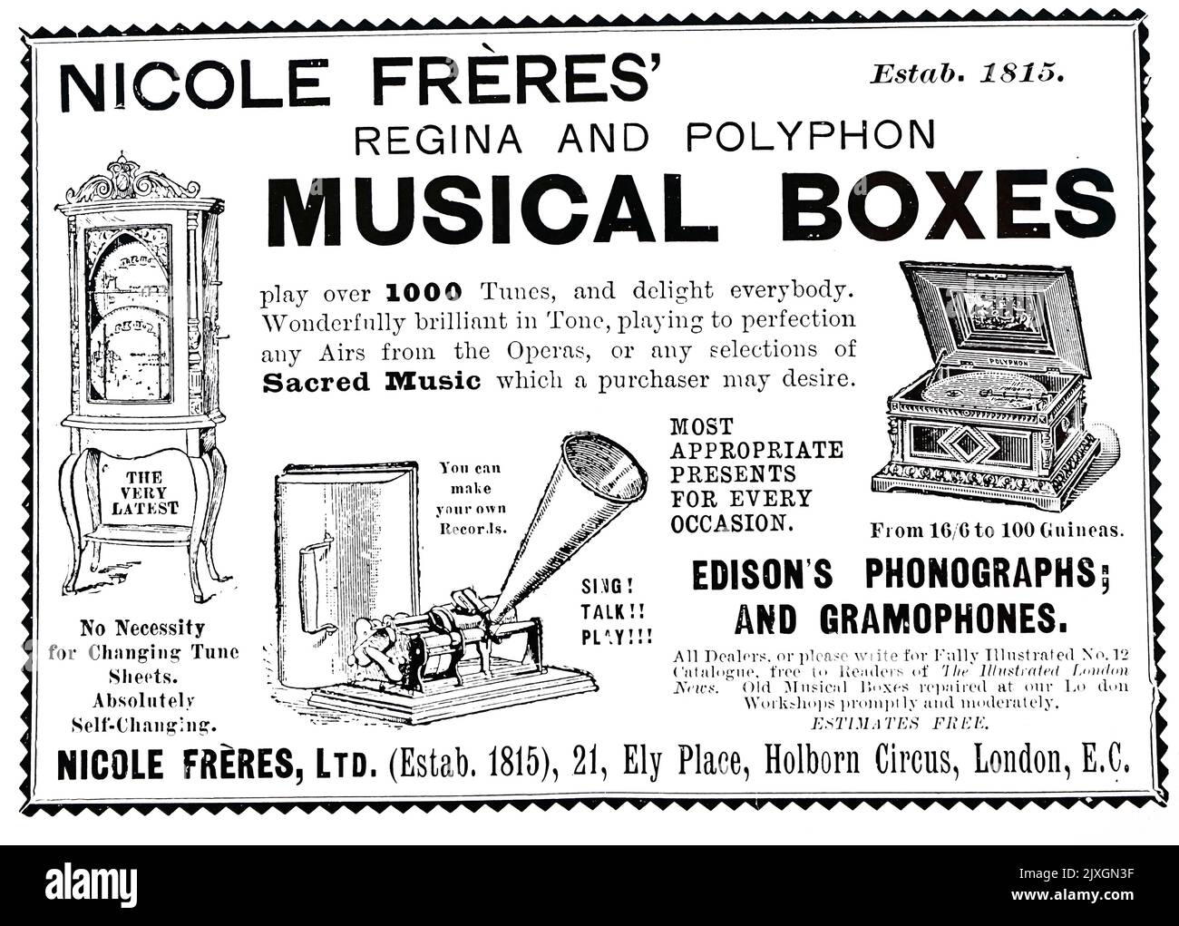 Advertisement for record players. Dated 20th Century Stock Photo