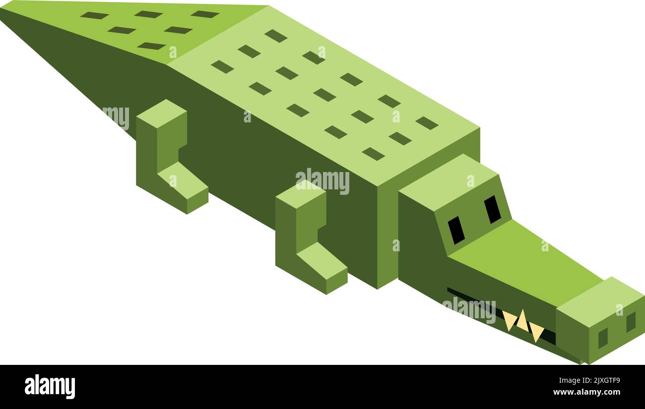 Low poly crocodile. Cartoon isometric game alligator Stock Vector
