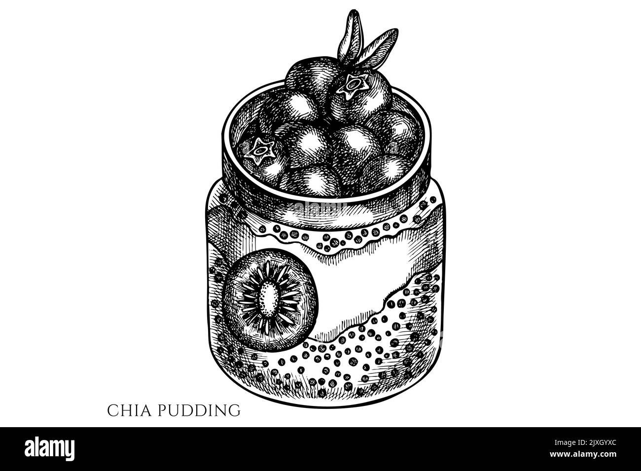 Breakfast vintage vector illustrations collection. Black and white chia