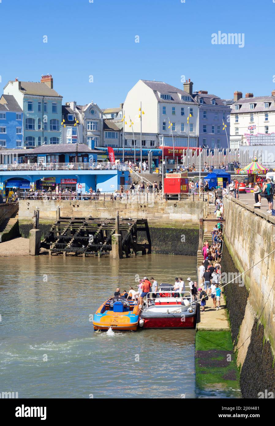 Bridlington Speed Boat Rides Bridlington marina and Bridlington Harbour Harbour wall Bridlington East Riding of Yorkshire England UK Europe Stock Photo