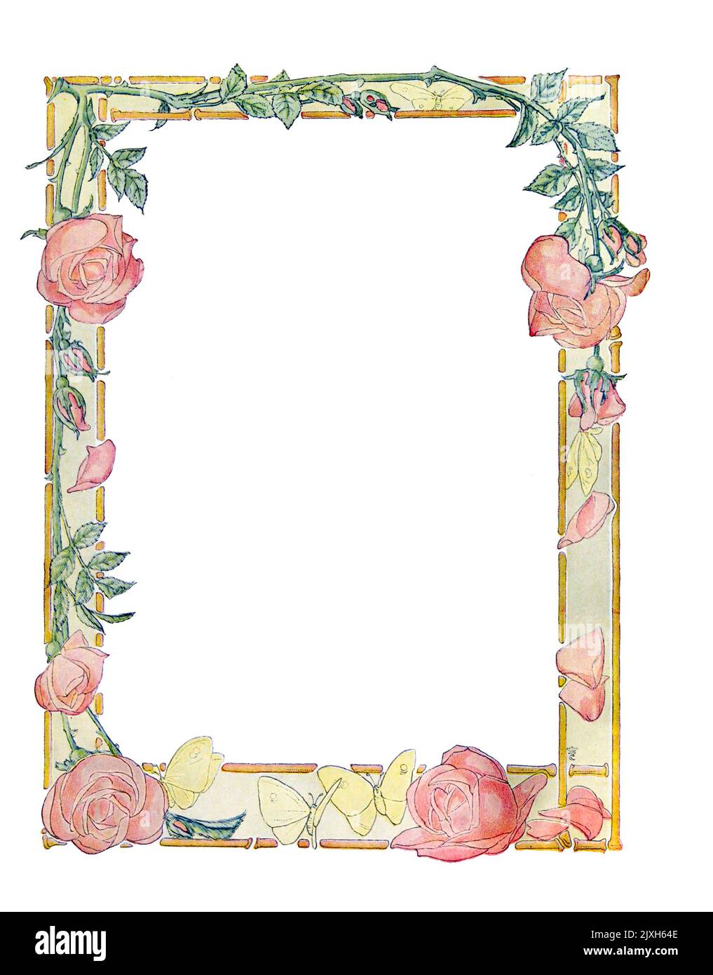 floral frame decorations on white background by Earl Stetson Crawford published 1909 Stock Photo