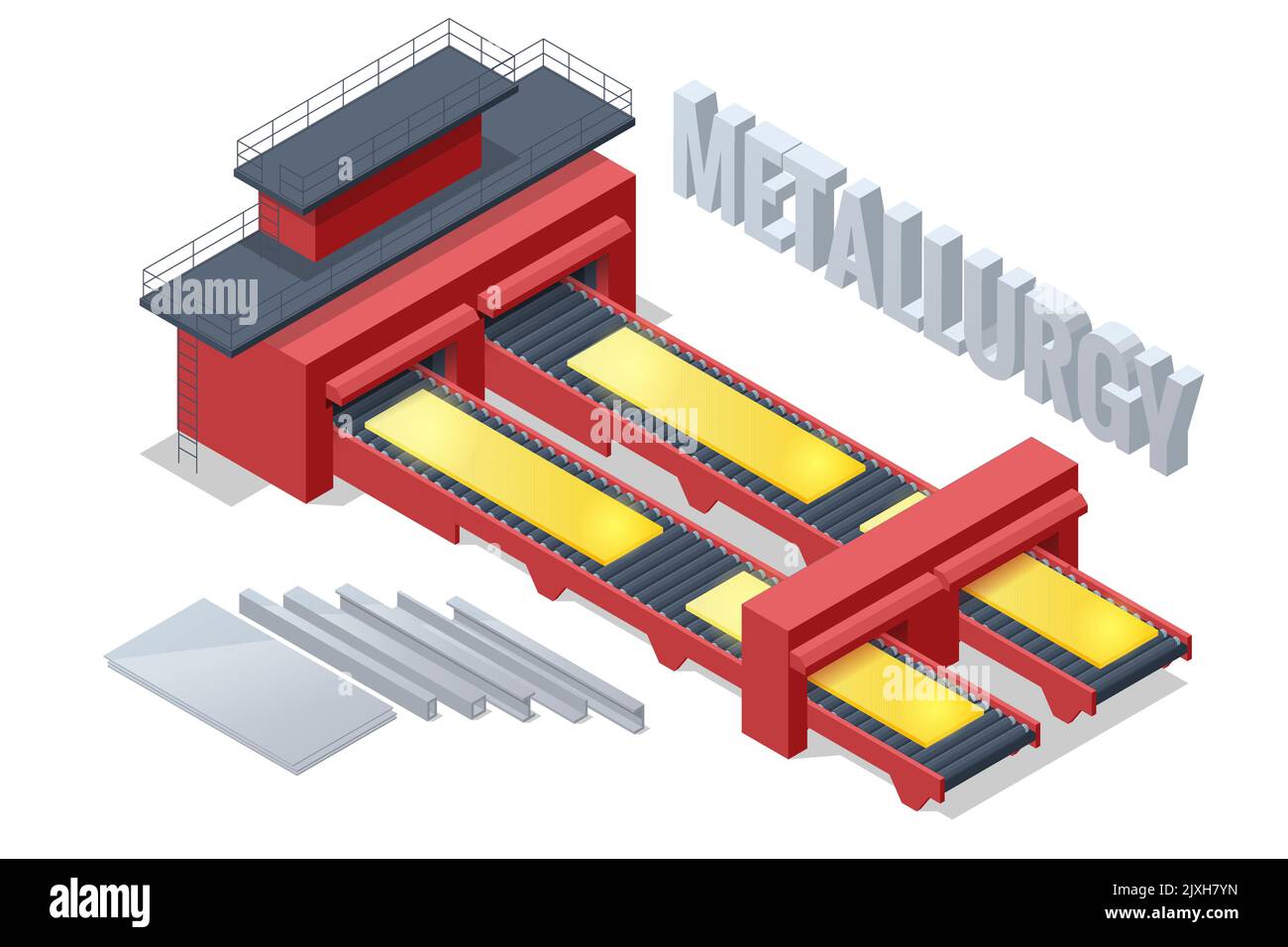 Isometric Metal Industry Plant. Steel and Iron Metallurgy Industry Technologies Stock Vector