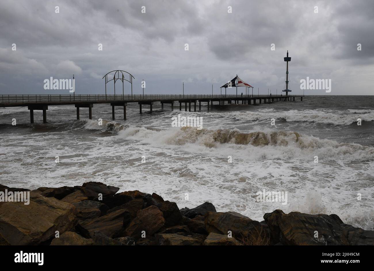 High tide and a storm surge at Brighton Jetty as a storm front starts to  hit Adelaide's coast line Thursday,June 14th,2018.(Image AAP/Mark Brake  Stock Photo - Alamy