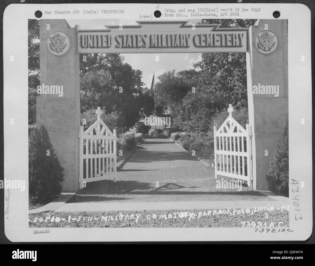 Entrance to a military cemetery at Barrackpore, India. Stock Photo