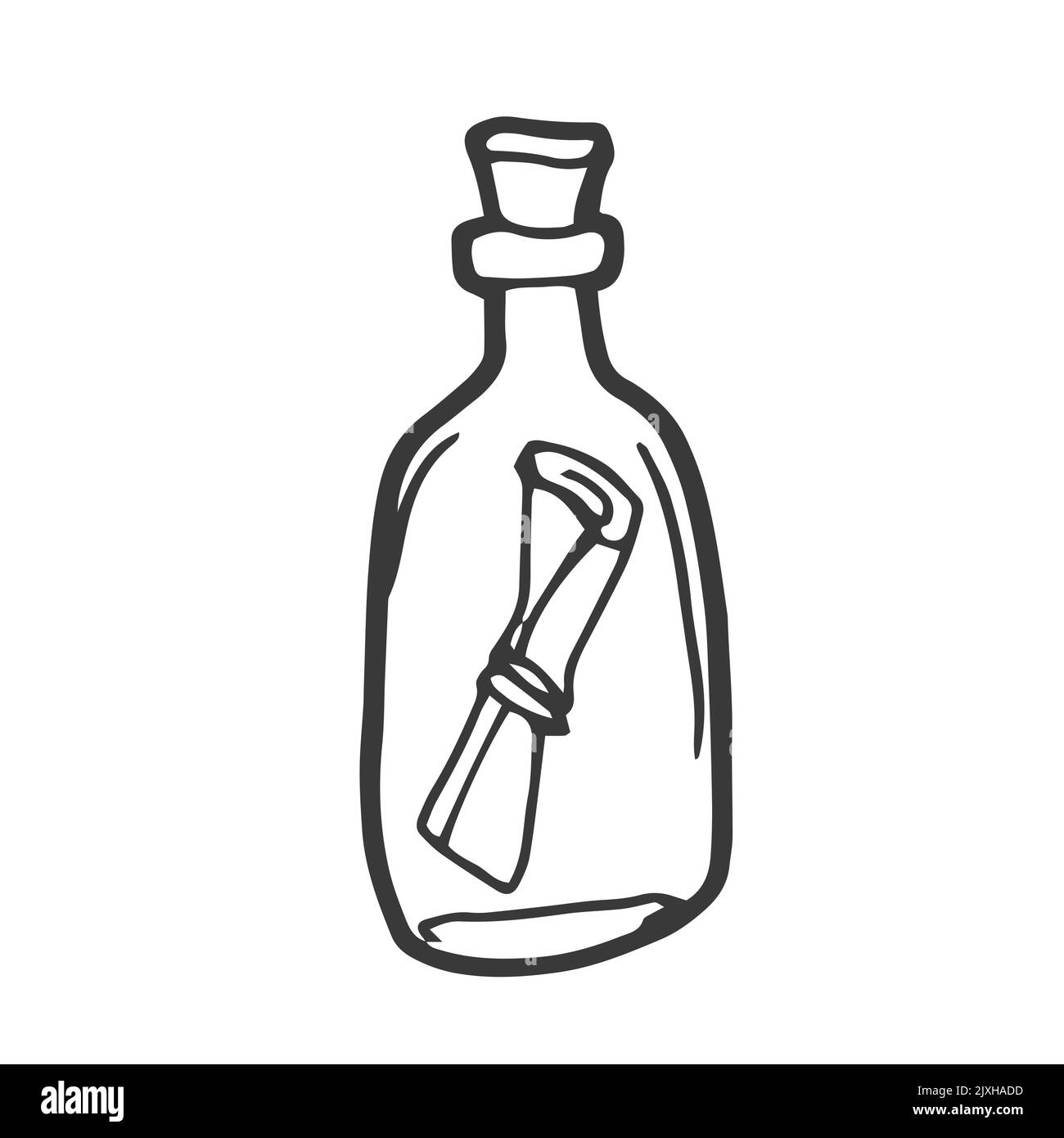 Doodle style message in a bottle illustration Stock Vector