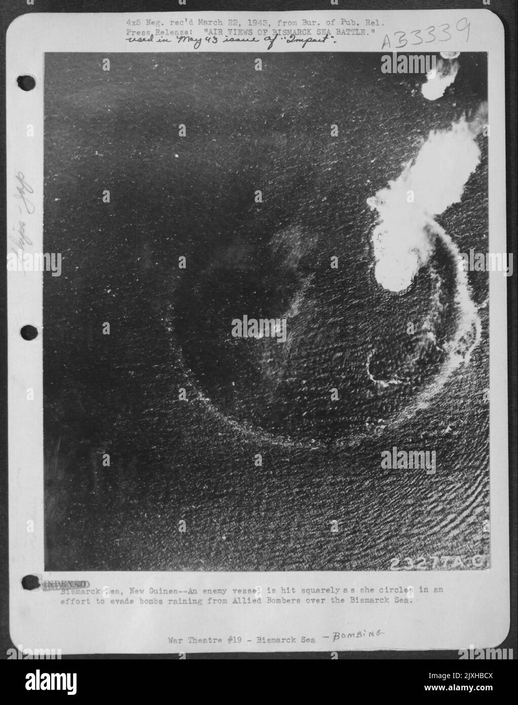 These three striking aerial photographs, made during the battle of the Bismarck Sea, have just