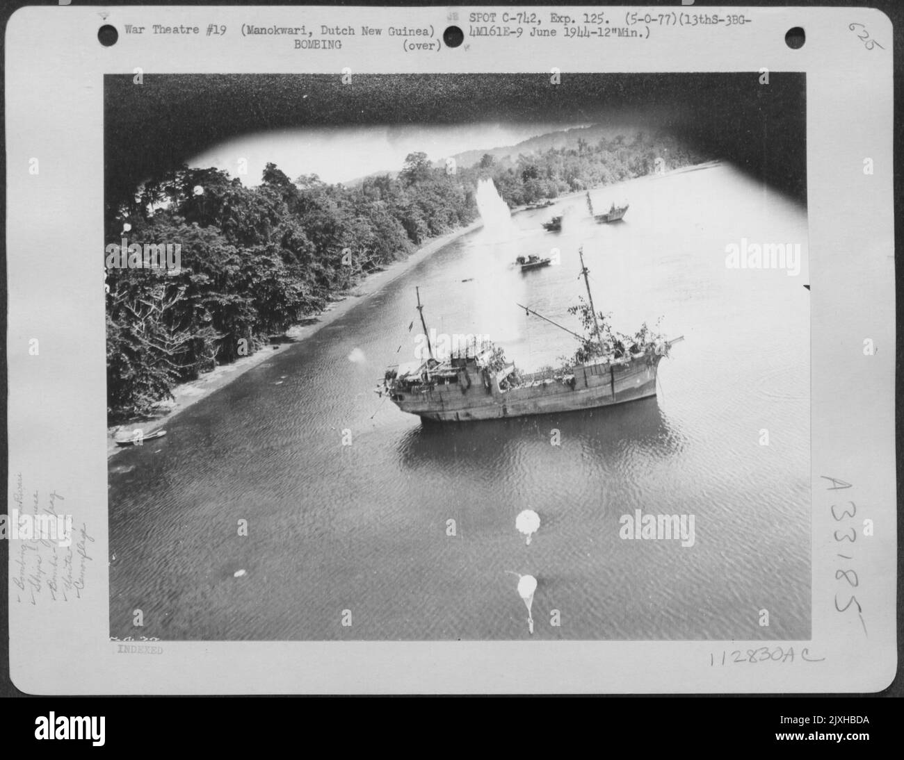 Parachute Bombs Fall Amoung Japaneseanese Ships At Manokwari, Dutch New