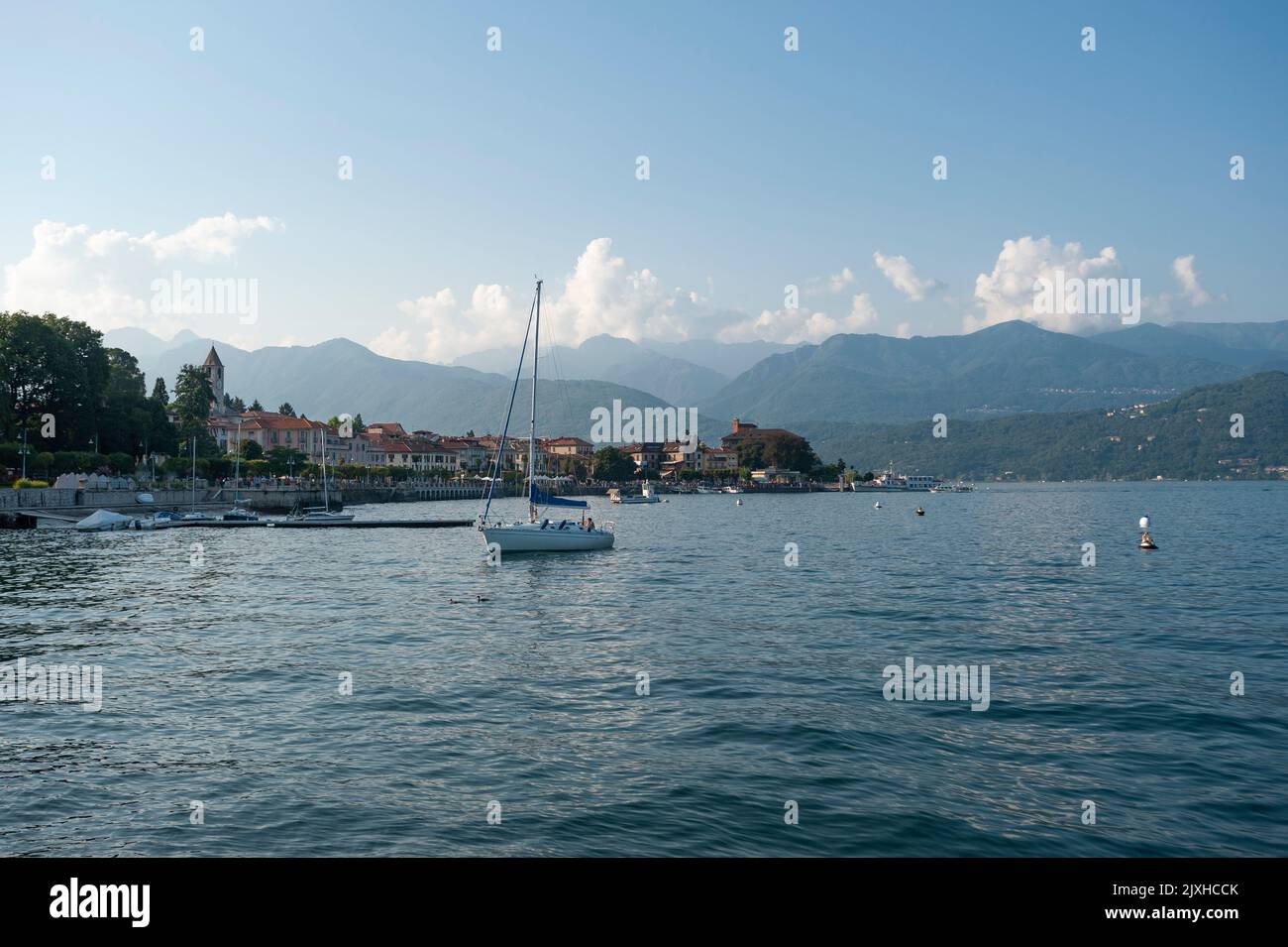 Cityscape with Lake Maggiore, Baveno, Piedmont, Italy, Europe Stock Photo