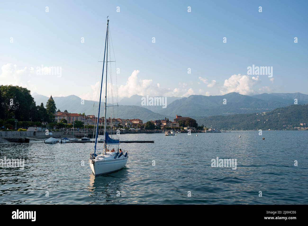 Cityscape with Lake Maggiore, Baveno, Piedmont, Italy, Europe Stock Photo