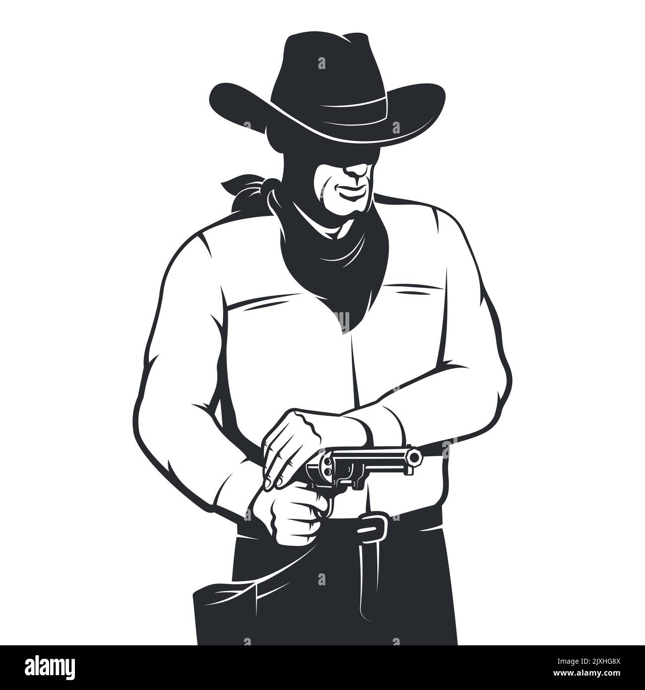 Western cowboy shoots a pistol - vintage style Stock Vector