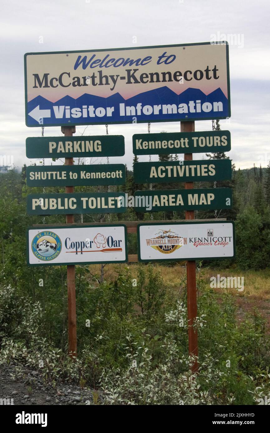 Kennecott, also known as Kennicott and Kennecott Mines, is an abandoned mining camp in the Copper River Census Area in the U.S. state of Alaska that w Stock Photo