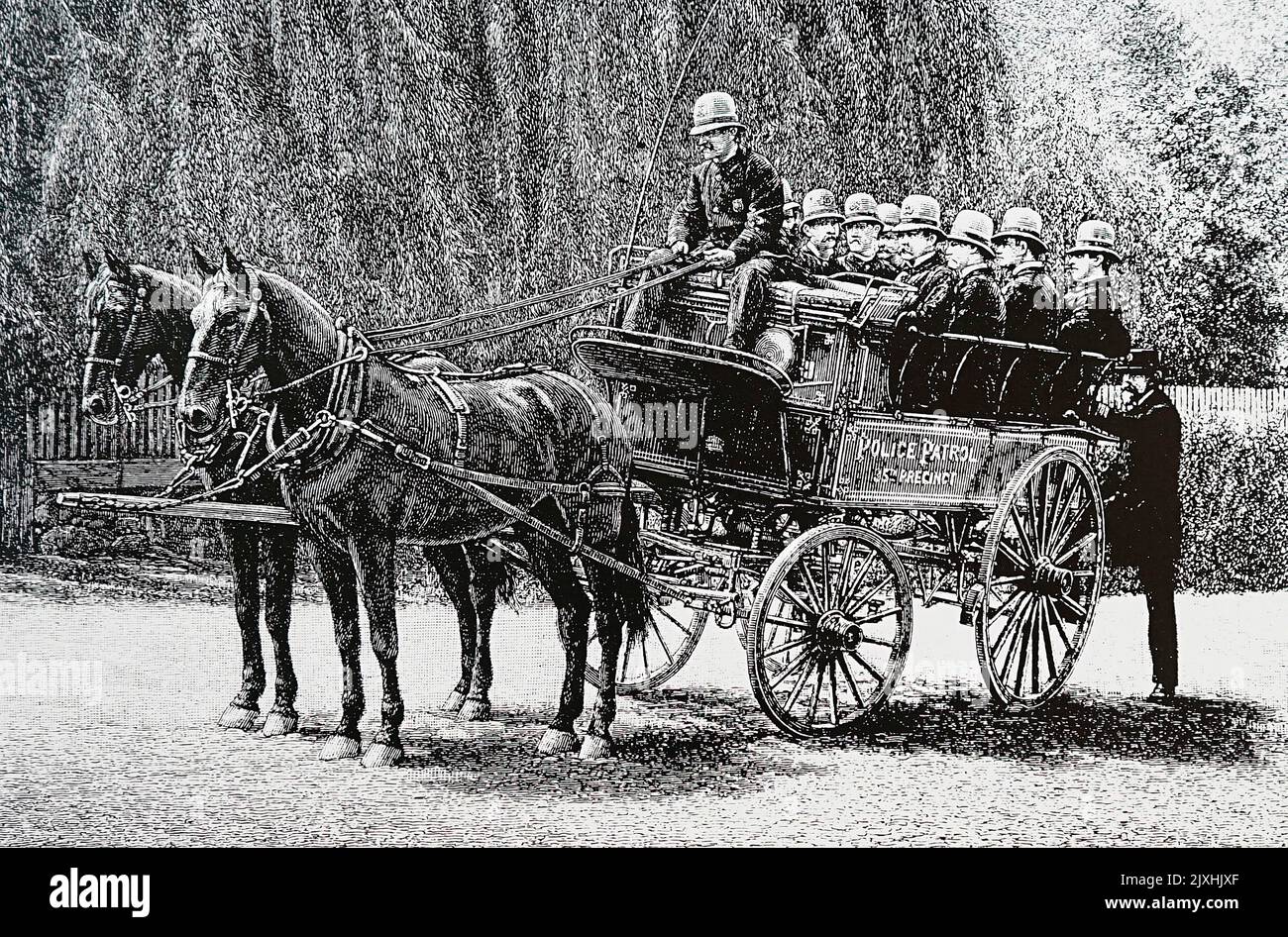 Illustration depicting a New York police patrol wagon. Dated 19th
