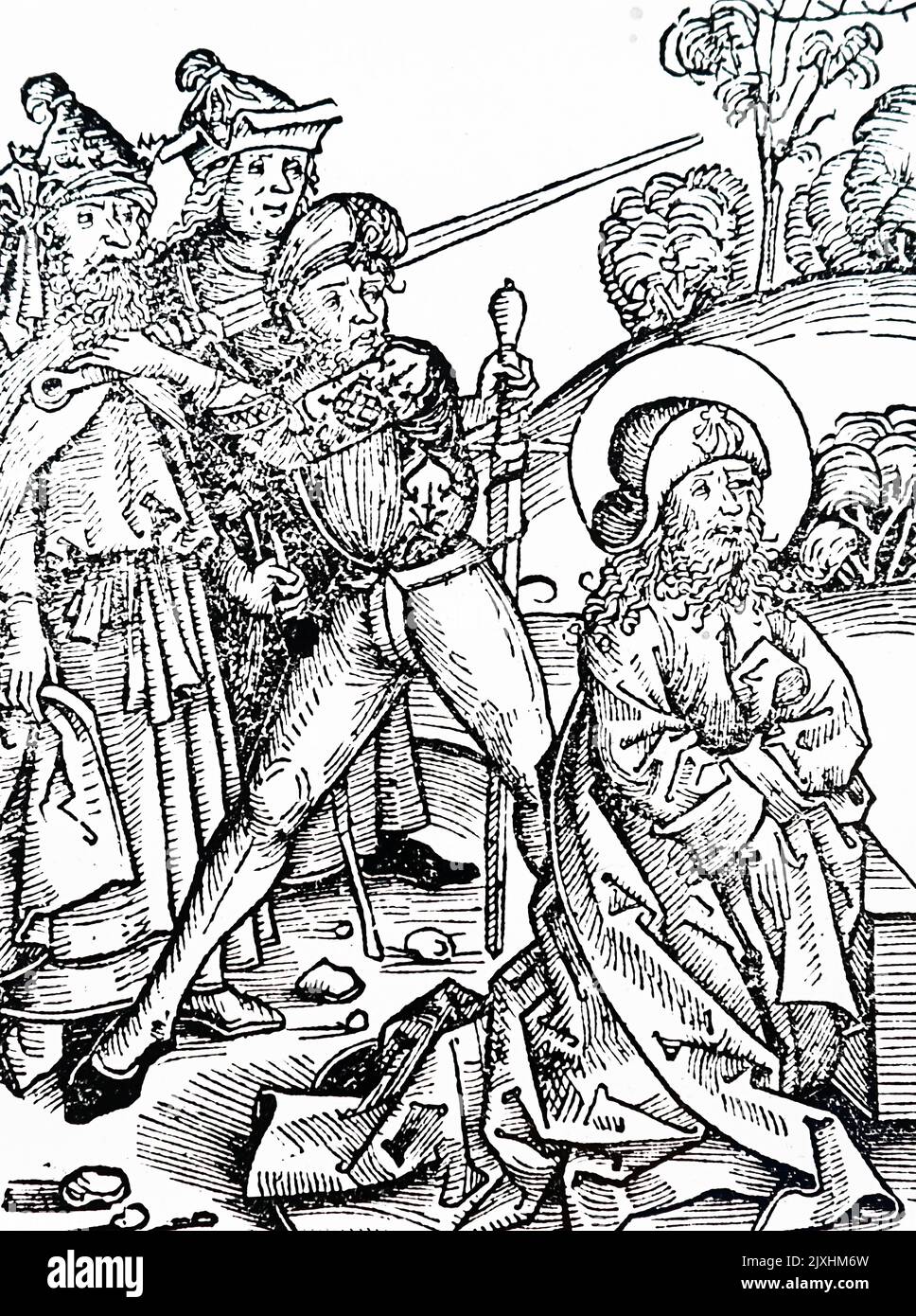 Woodcut depicting the martyrdom of St. John the Baptist by decapitation