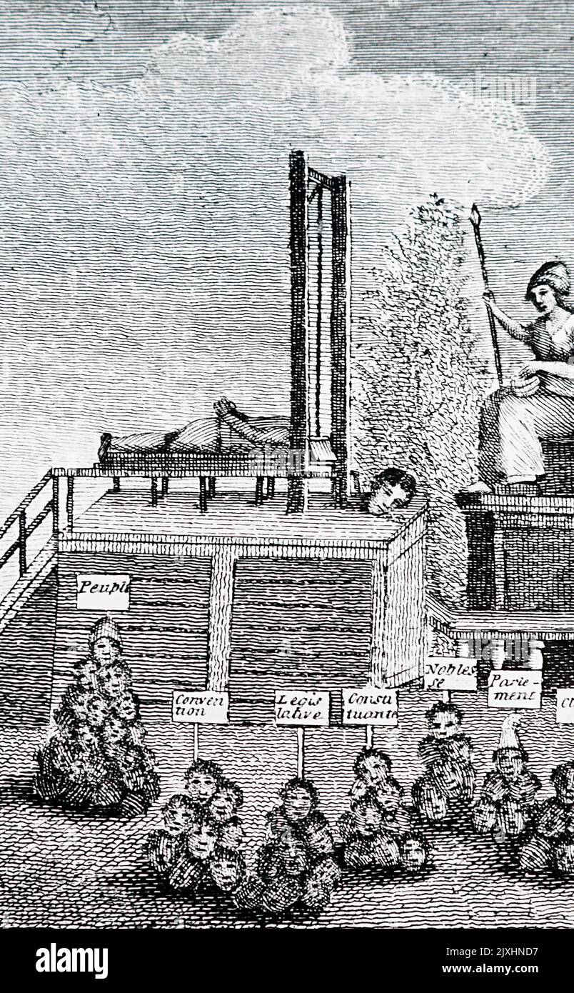 Illustration depicting the proportional number of victims of the guillotine, from different classes of society, during the French Revolution. Dated 19th Century Stock Photo