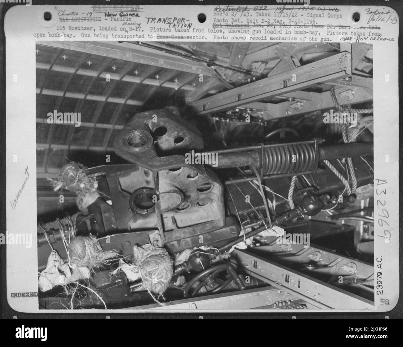 105 Howitzer, loaded on Boeing B47. Picture taken from below, showing