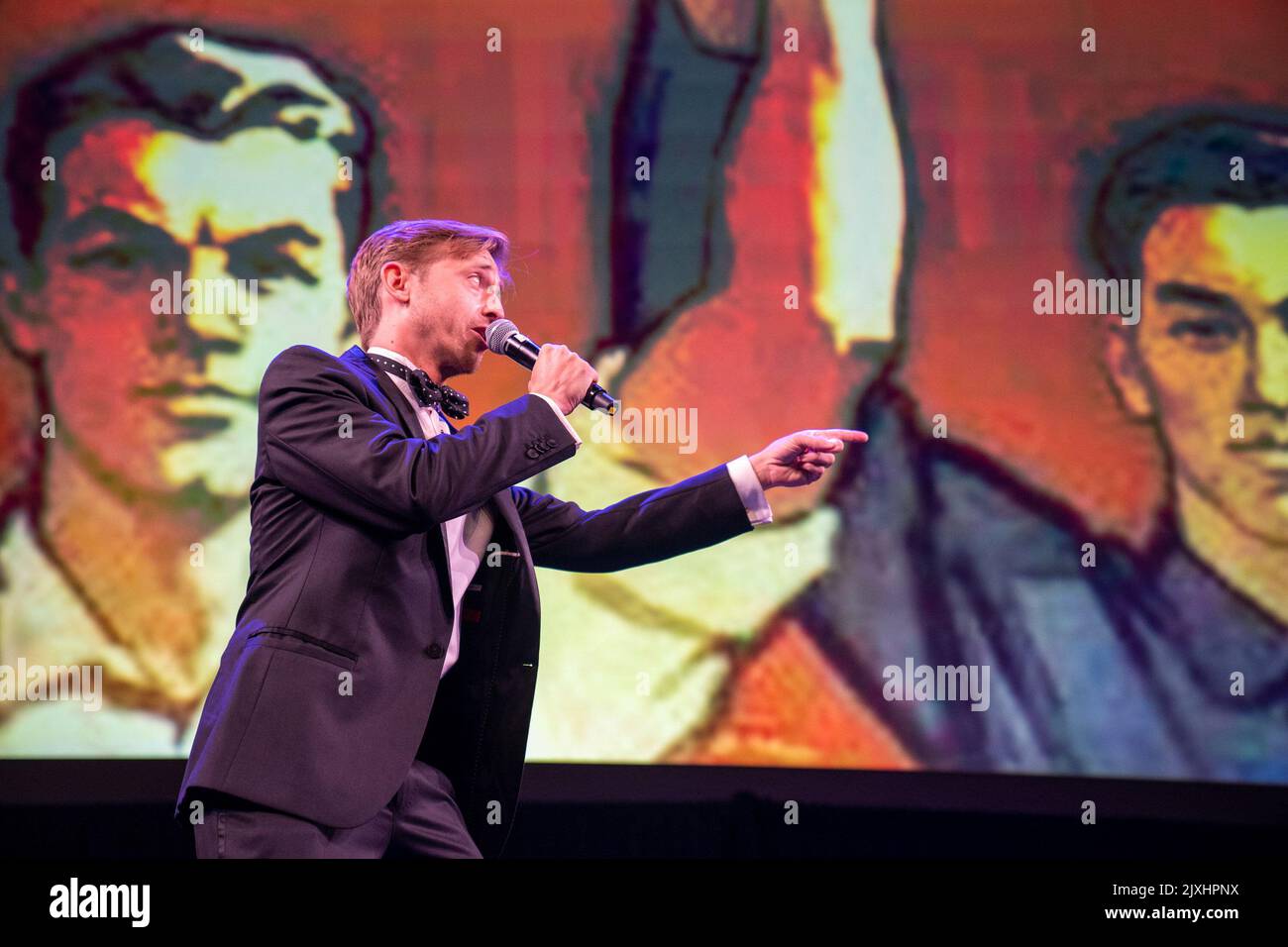 Evan Gregory of The Gregory Brothers hosts the 2022 Buffer Festival Gala Screening. Buffer Festival is the world's largest international digital-first film festival. Curating and celebrating video premieres from today's acclaimed digital creators. Stock Photo