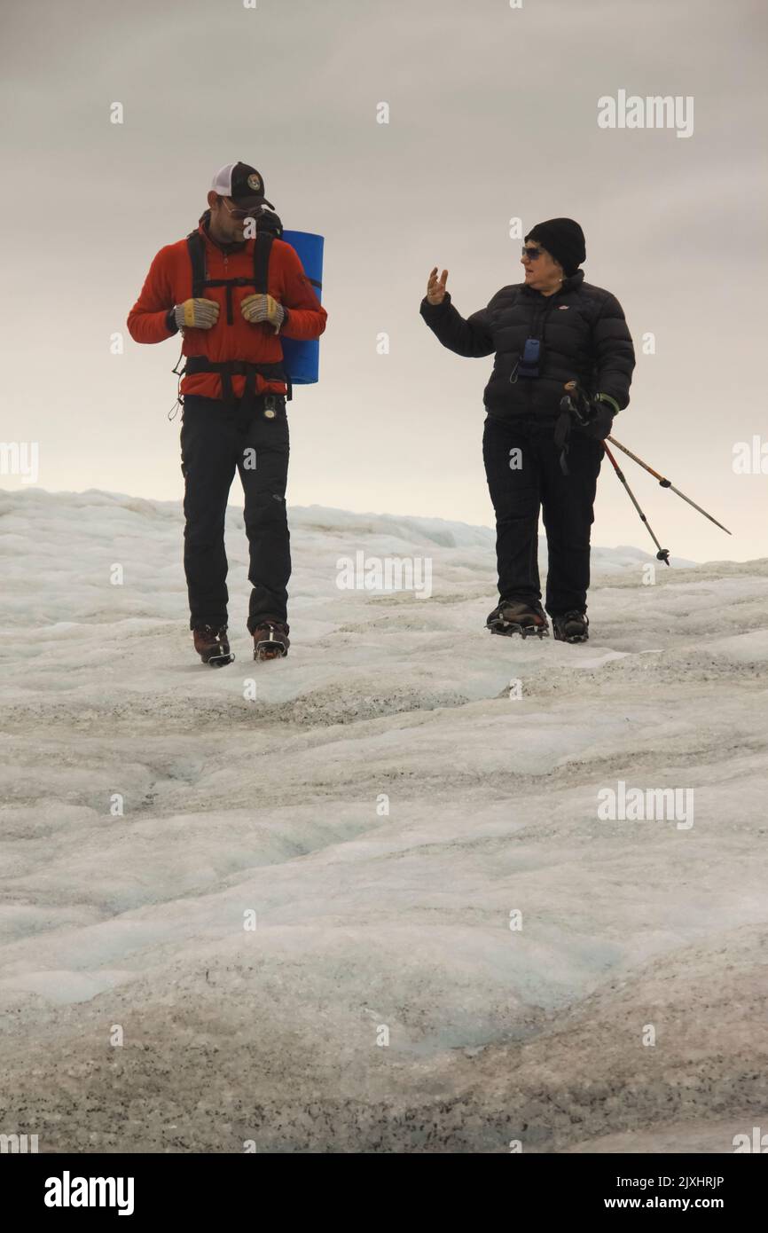Walking on Ice at the Kennicott Glacier, Alaska Stock Photo
