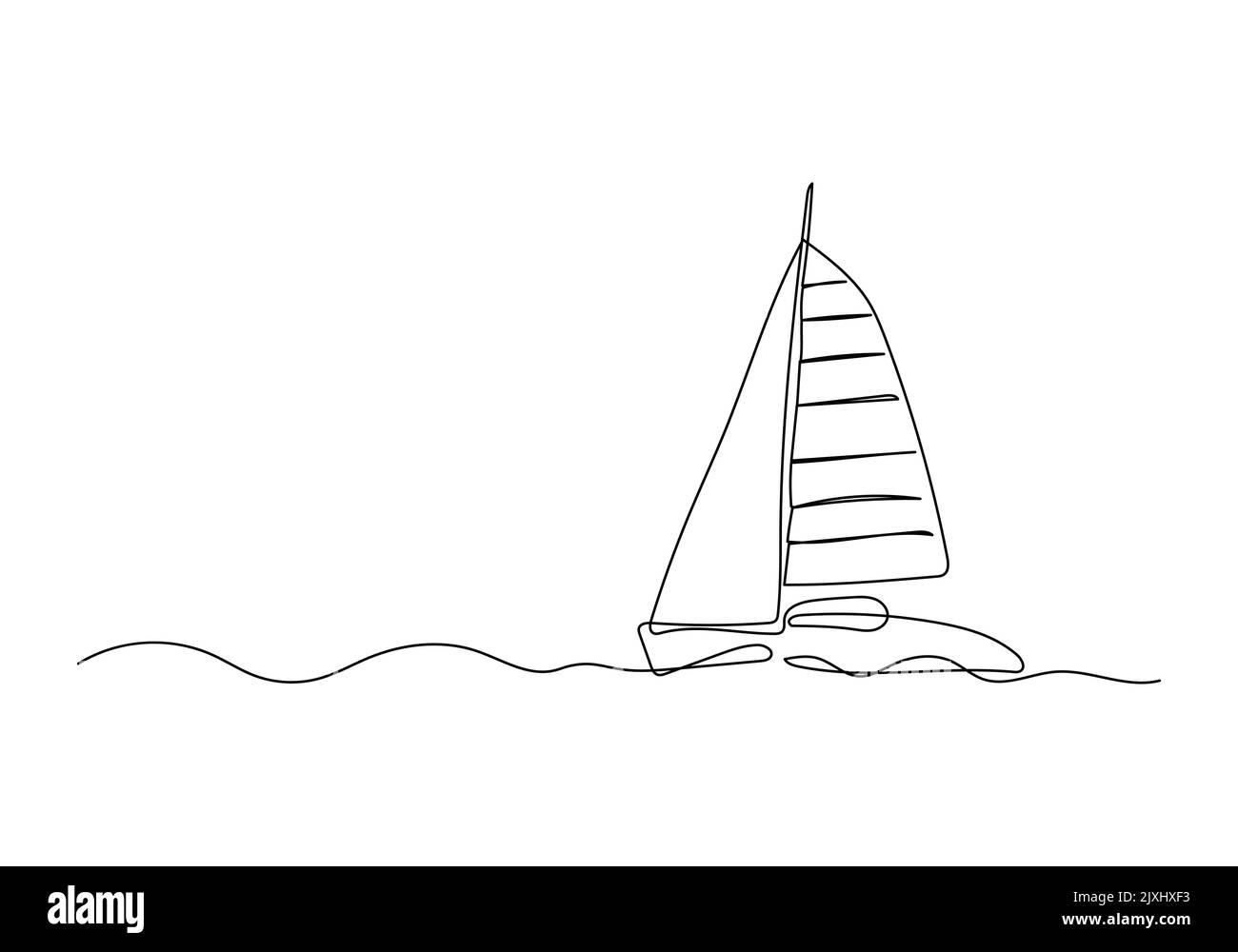 Continuous line drawing of a sailboat in the sea. Minimalism art Stock