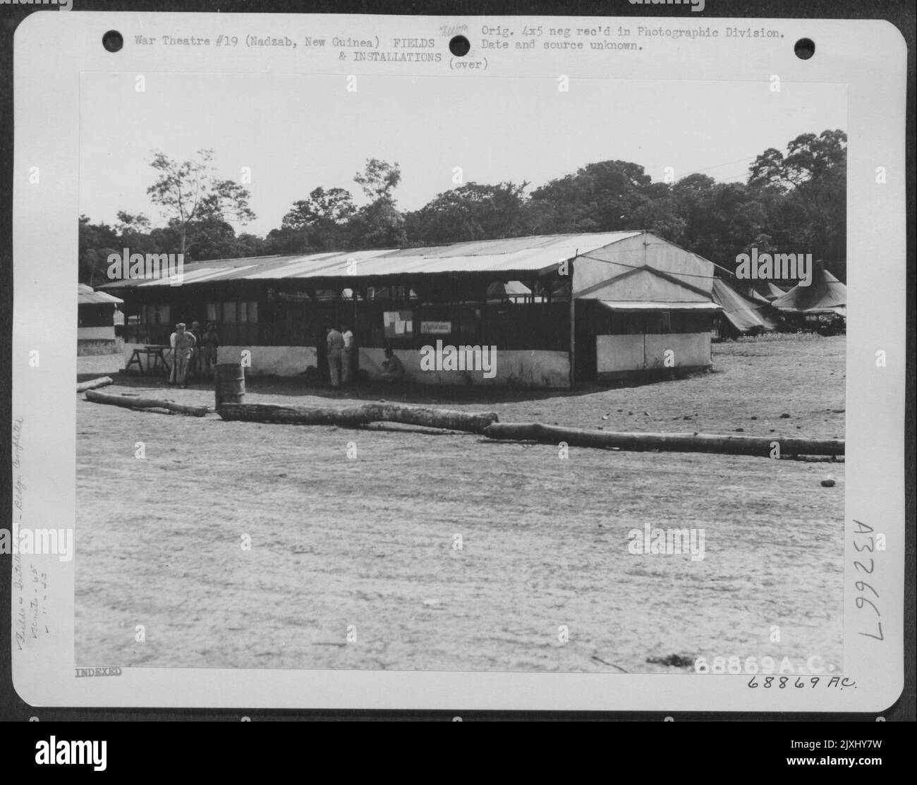 Operations building of the 65th Bomb Squadron, 43rd Bomb Group, at Nadzab, New Guinea. 25 May 1944. Stock Photo