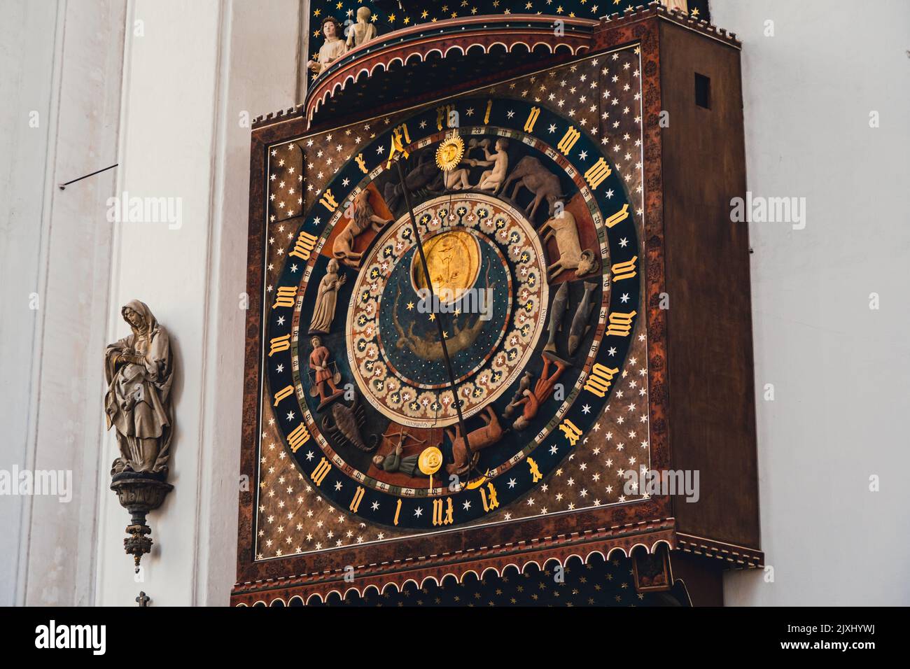 Medieval Clock Background The close-up view of an astronomical clock inside the medieval ...