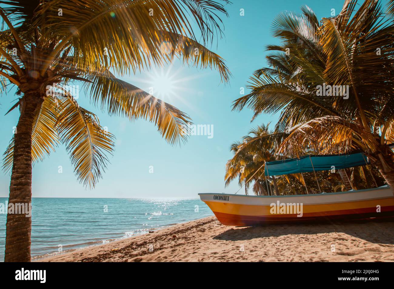 A view to coastal village of Hopkins in Southern Belize Stock Photo