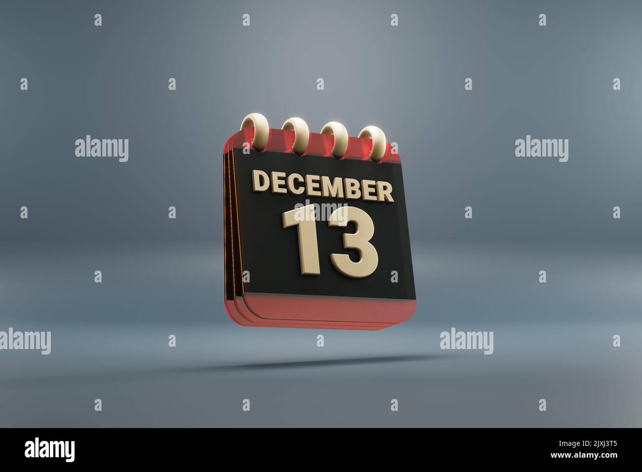 Standing black and red month lined desk calendar with date December 13