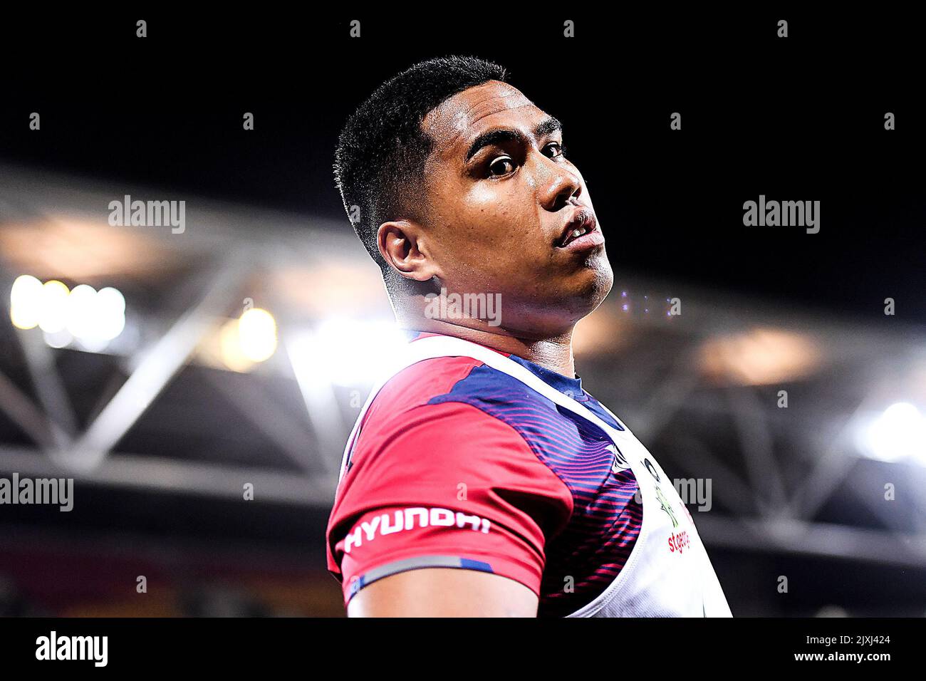 Alex Mafi of the Reds is seen during warm up prior to the Round 18 Super  Rugby match between the Queensland Reds and the Melbourne Rebels at Suncorp  Stadium in Brisbane, Friday,