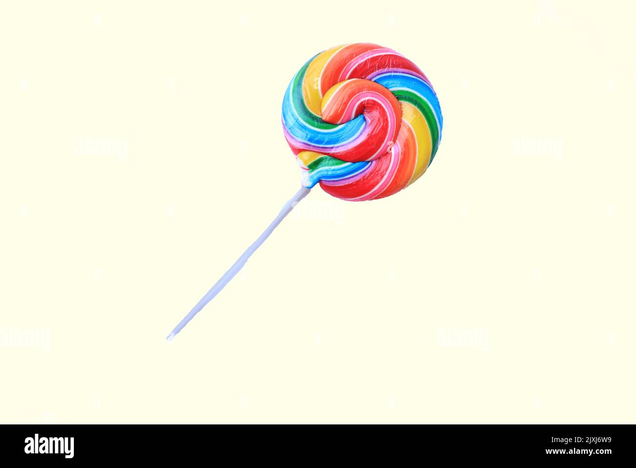 lollipop, Colorful rainbow lollipop swirl on plastic stick isolated on
