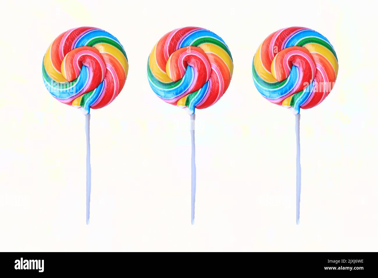 lollipop, Colorful rainbow lollipop swirl on plastic stick isolated on