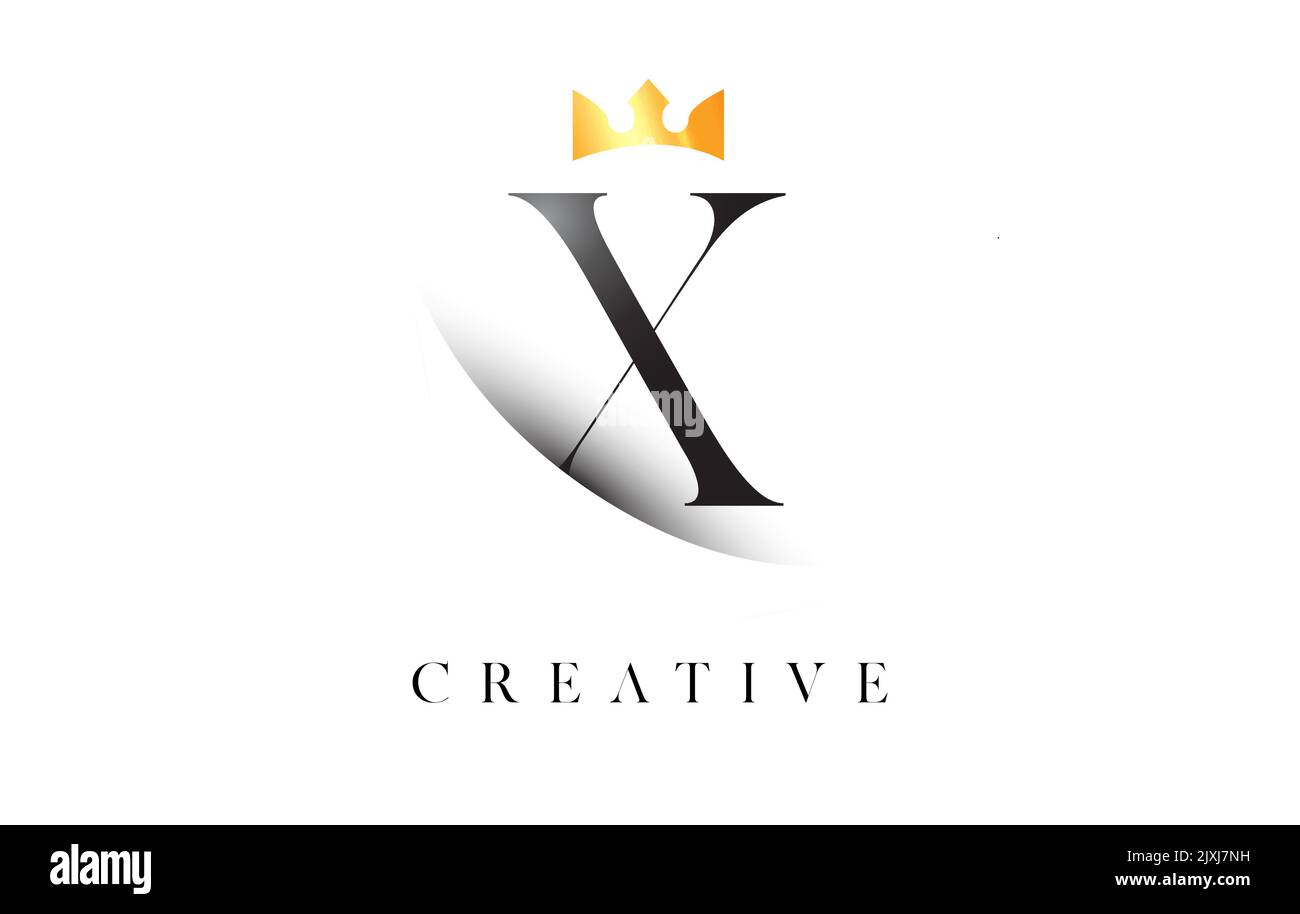 X Letter Logo Design with Golden Luxury Royal Crown Icon and Shadow ...