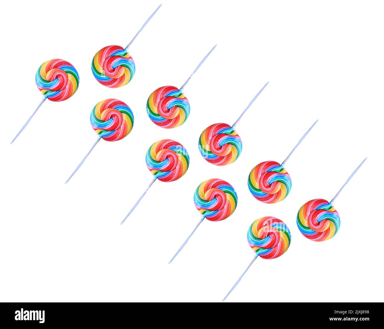 lollipop, Colorful rainbow lollipop swirl on plastic stick isolated on