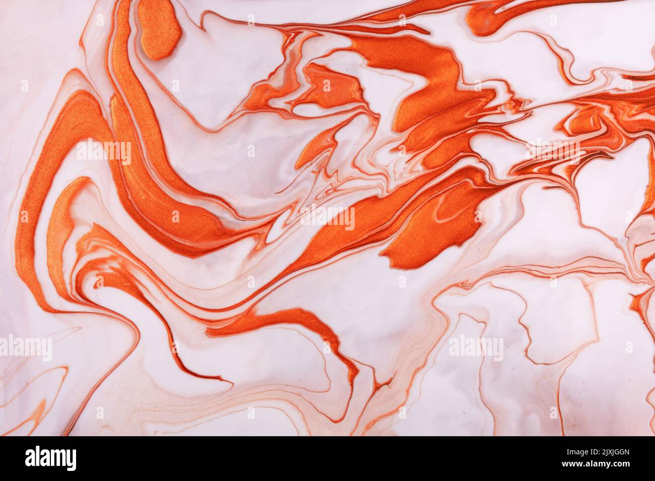 Abstract fluid art background bright orange and white colors. Liquid