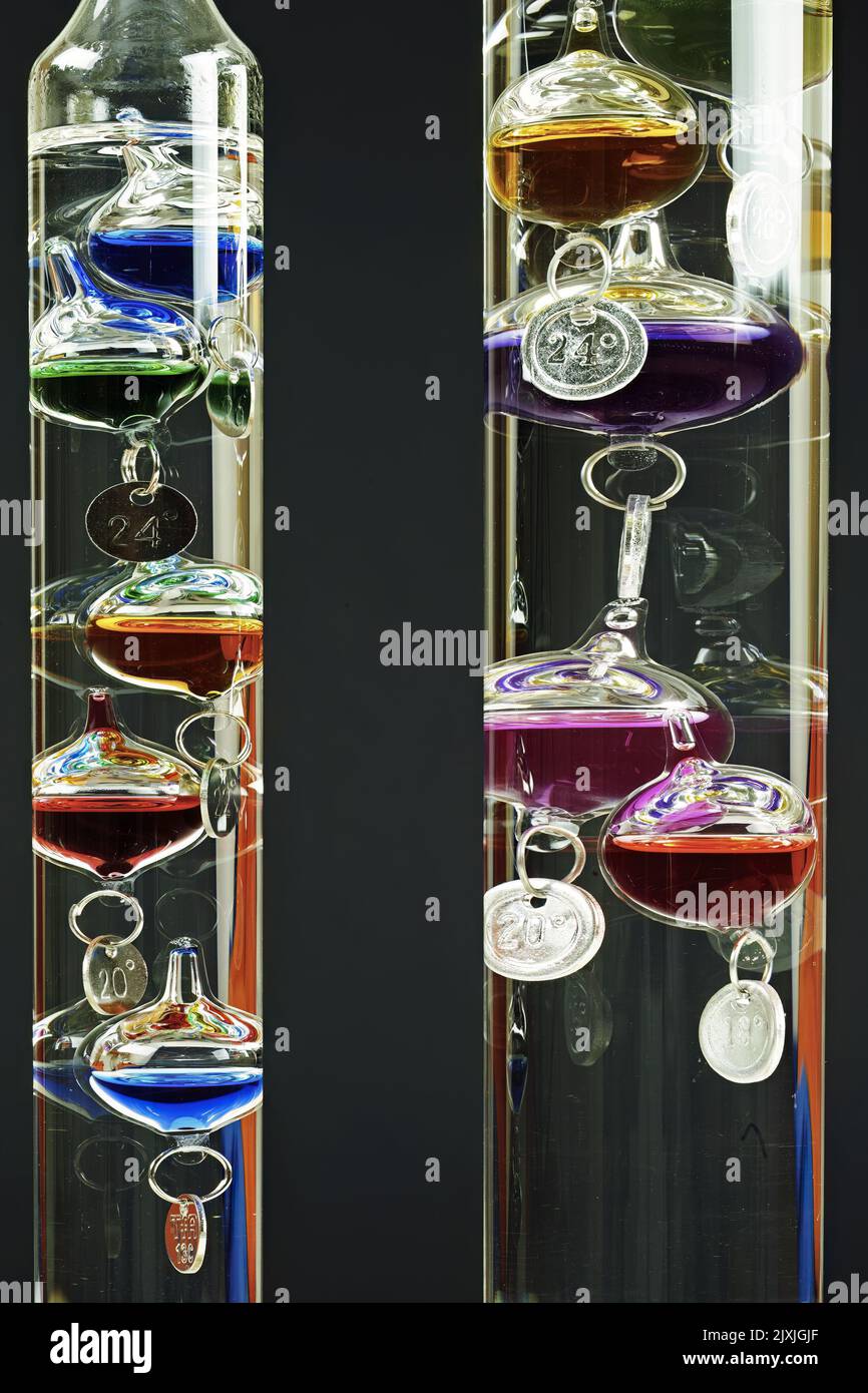 Hanging Galileo Thermometer with Cherry Finished Wood Frame