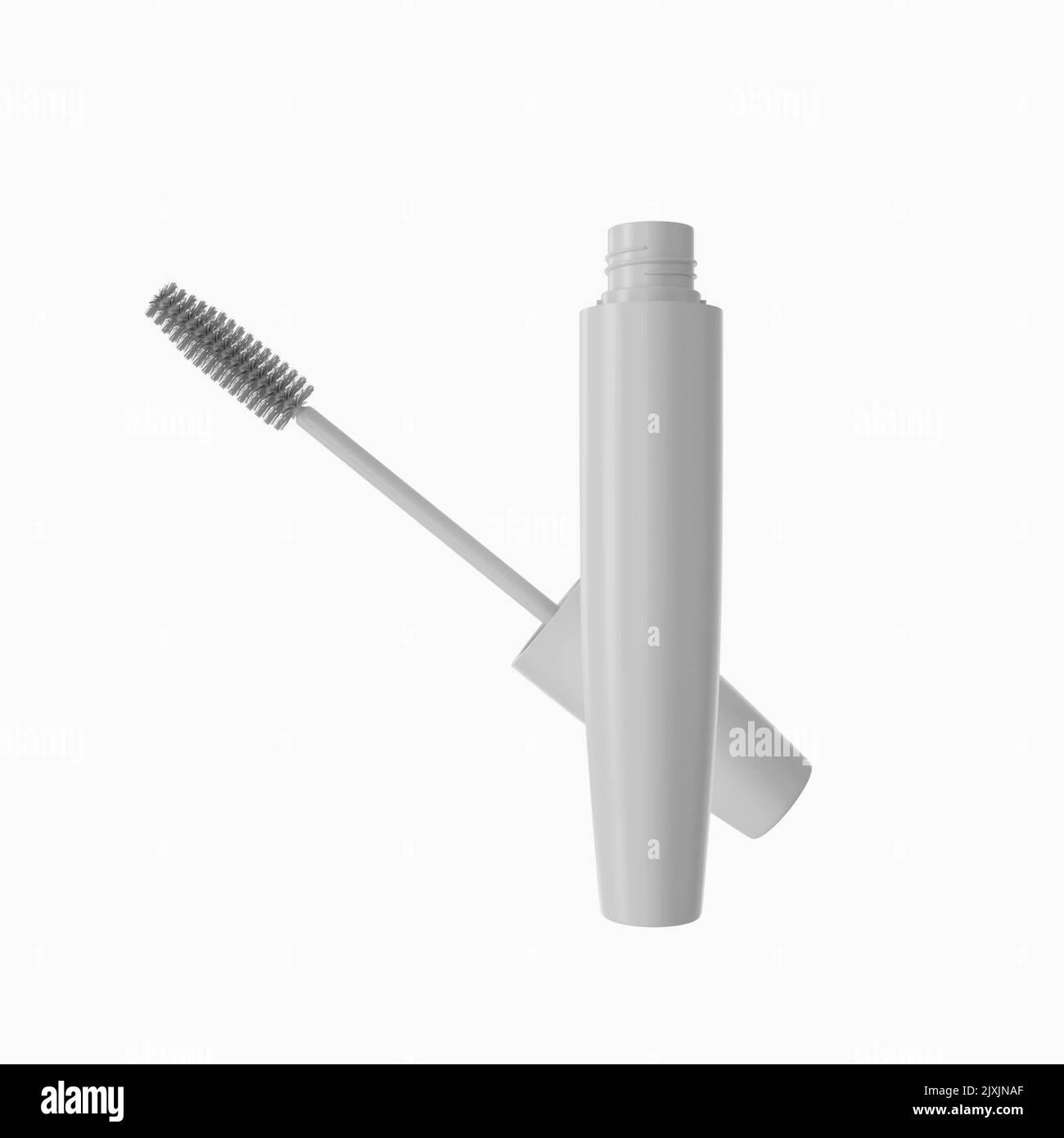 A 3D White Mascara Tube Mockup is Isolated on White Background Stock