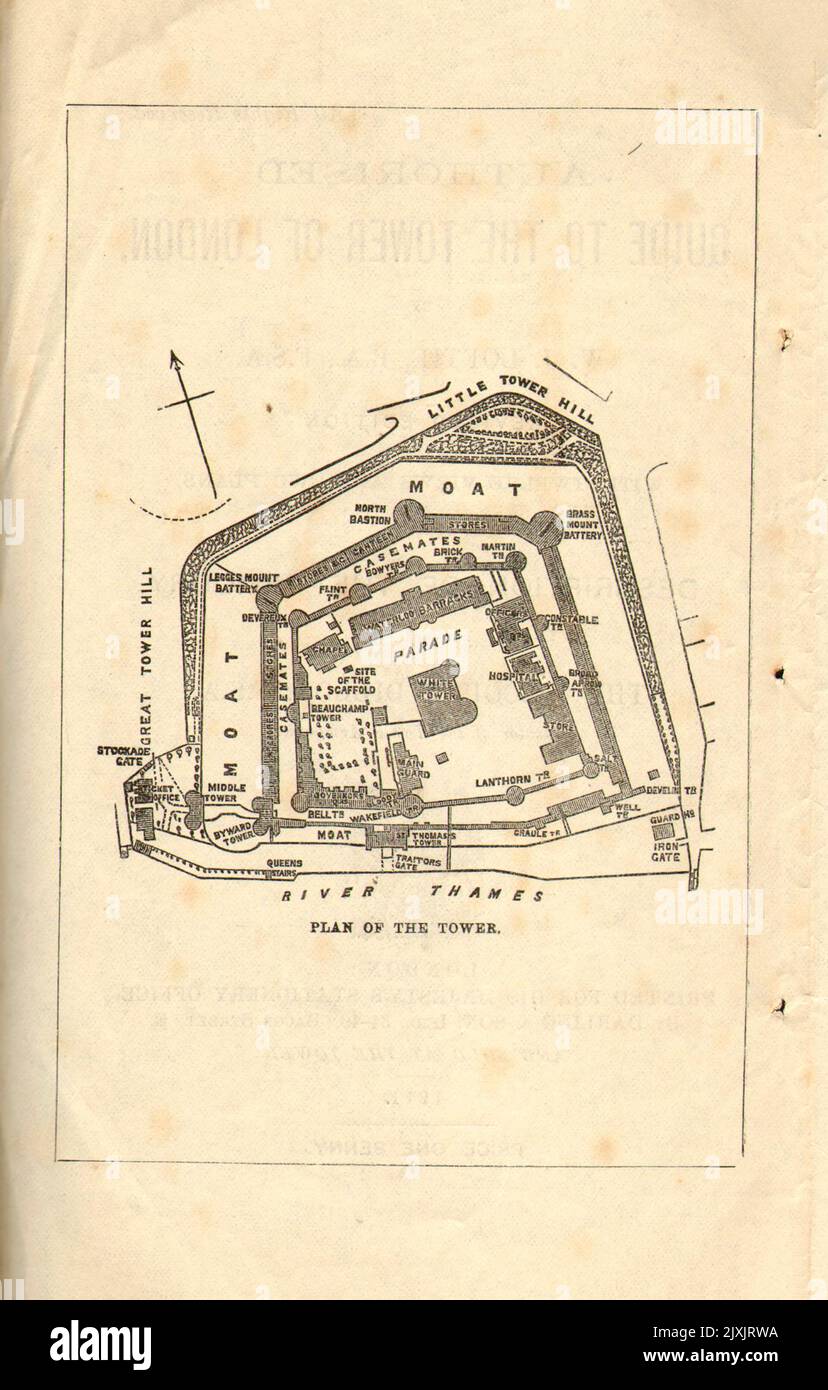 Plan of the Tower from the pamphlet ' Authorised Guide to the Tower of London ' by Loftie, W. J. (William John), 1839-1911; Dillon, Harold Arthur Lee-Dillon, 17th Viscount Dillon, 1844-1932 Publication date 1911 Publisher His Majesty's Stationery Office (HMSO) Stock Photo