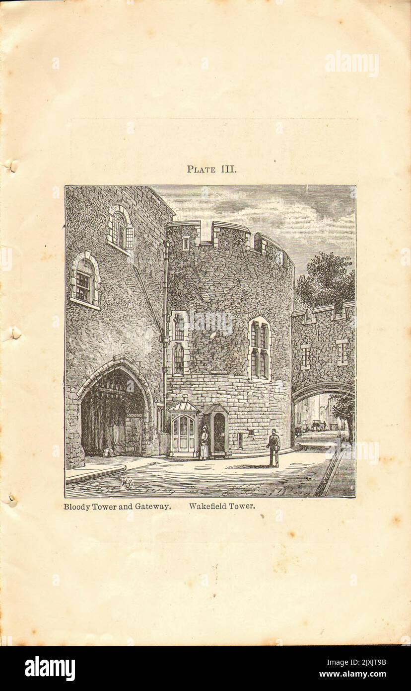 Bloody Tower and Gateway and Wakefield Tower from the pamphlet ' Authorised Guide to the Tower of London ' by Loftie, W. J. (William John), 1839-1911; Dillon, Harold Arthur Lee-Dillon, 17th Viscount Dillon, 1844-1932 Publication date 1911 Publisher His Majesty's Stationery Office (HMSO) Stock Photo