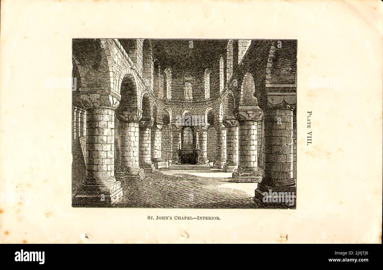 St. John's Chapel Interior from the pamphlet ' Authorised Guide to the Tower of London ' by Loftie, W. J. (William John), 1839-1911; Dillon, Harold Arthur Lee-Dillon, 17th Viscount Dillon, 1844-1932 Publication date 1911 Publisher His Majesty's Stationery Office (HMSO) Stock Photo