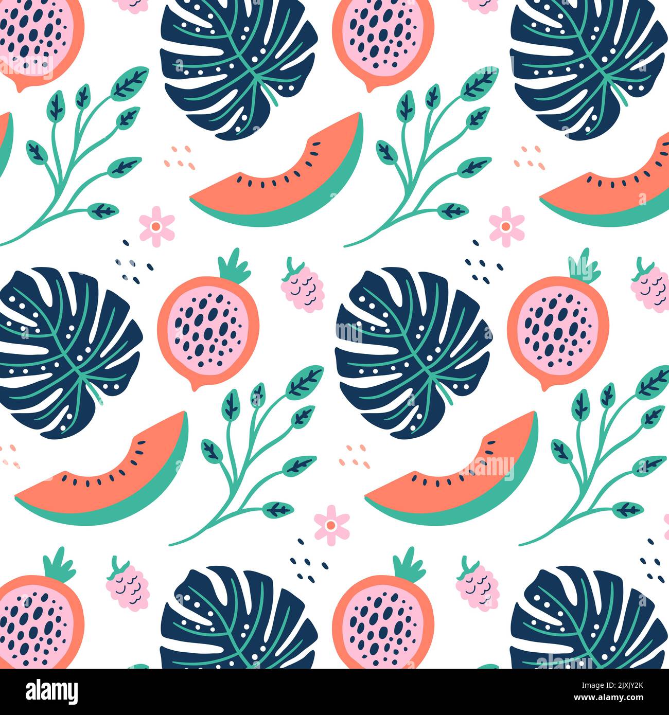 Flat design fruit and floral pattern design Vector illustration Stock ...