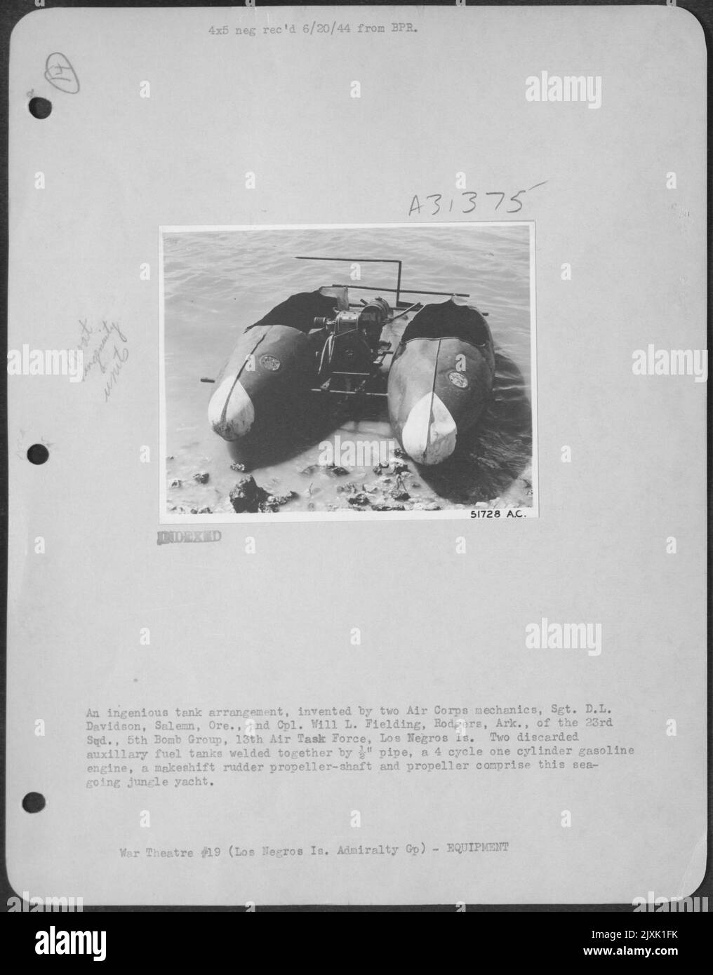 An ingenious tank arrangement, invented by two Air Corps mechanics, Sgt