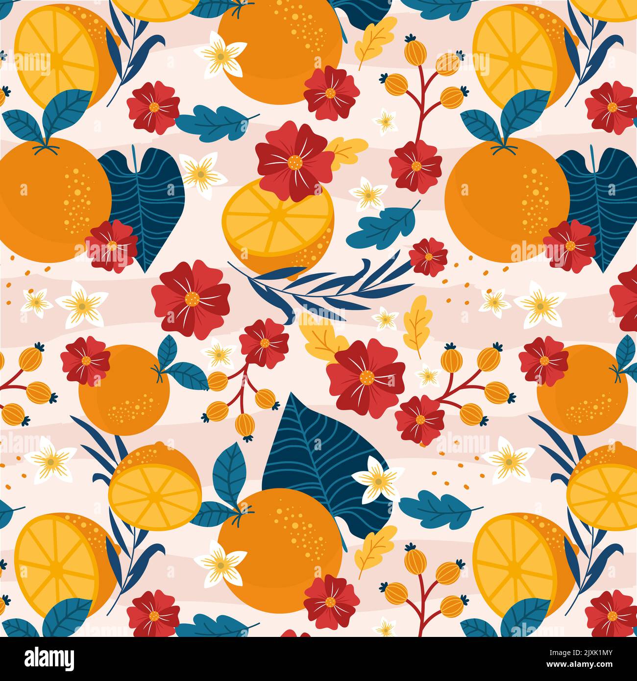 Flat design fruit and floral pattern design Vector illustration Stock ...