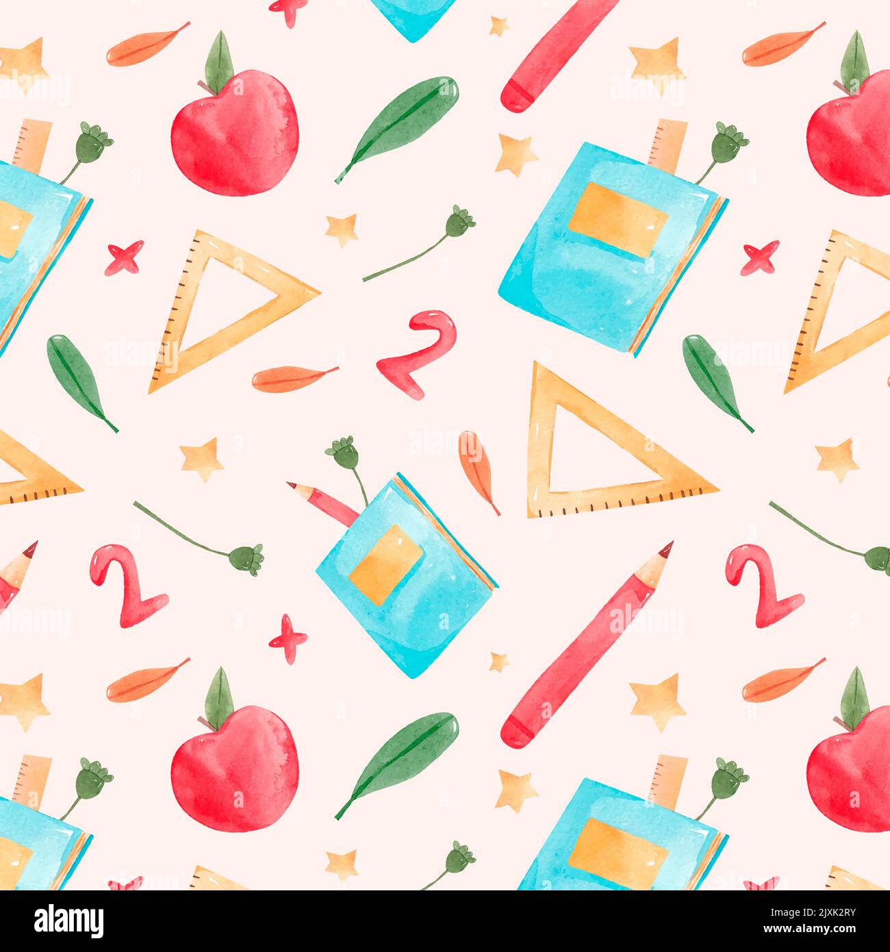 Watercolor back to school pattern design Vector illustration. Stock Vector