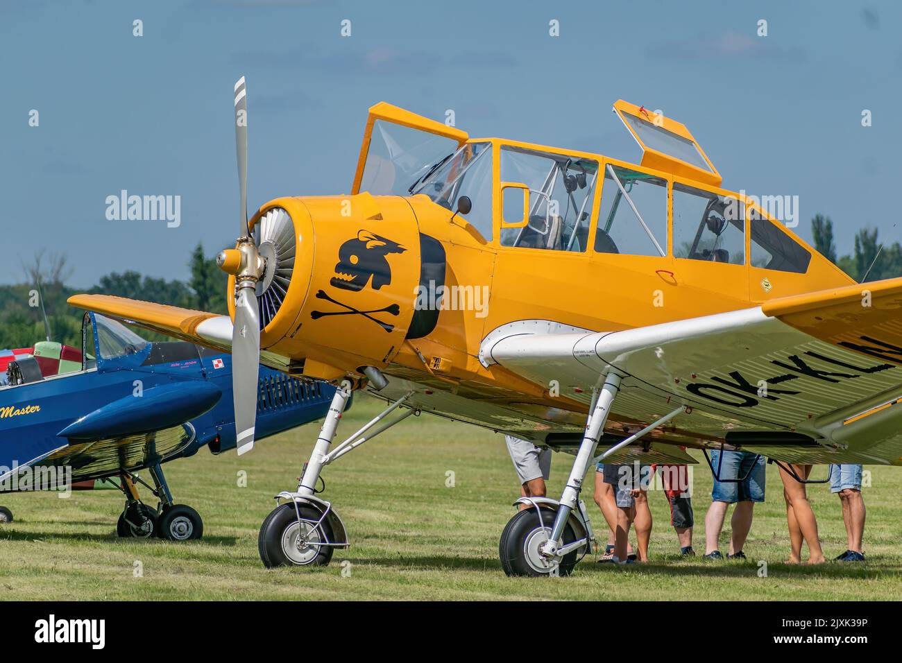 An agricultural aircraft Zlin Z-37A-2 Bumblebee parked on a field Stock Photo