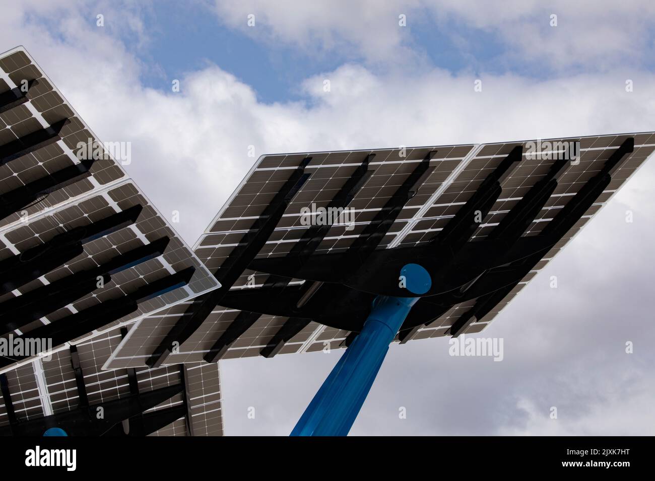 Clean energy production through solar arrays at Manatee Lagoon in Florida are part of sustainable technology usage to generate clean power Stock Photo