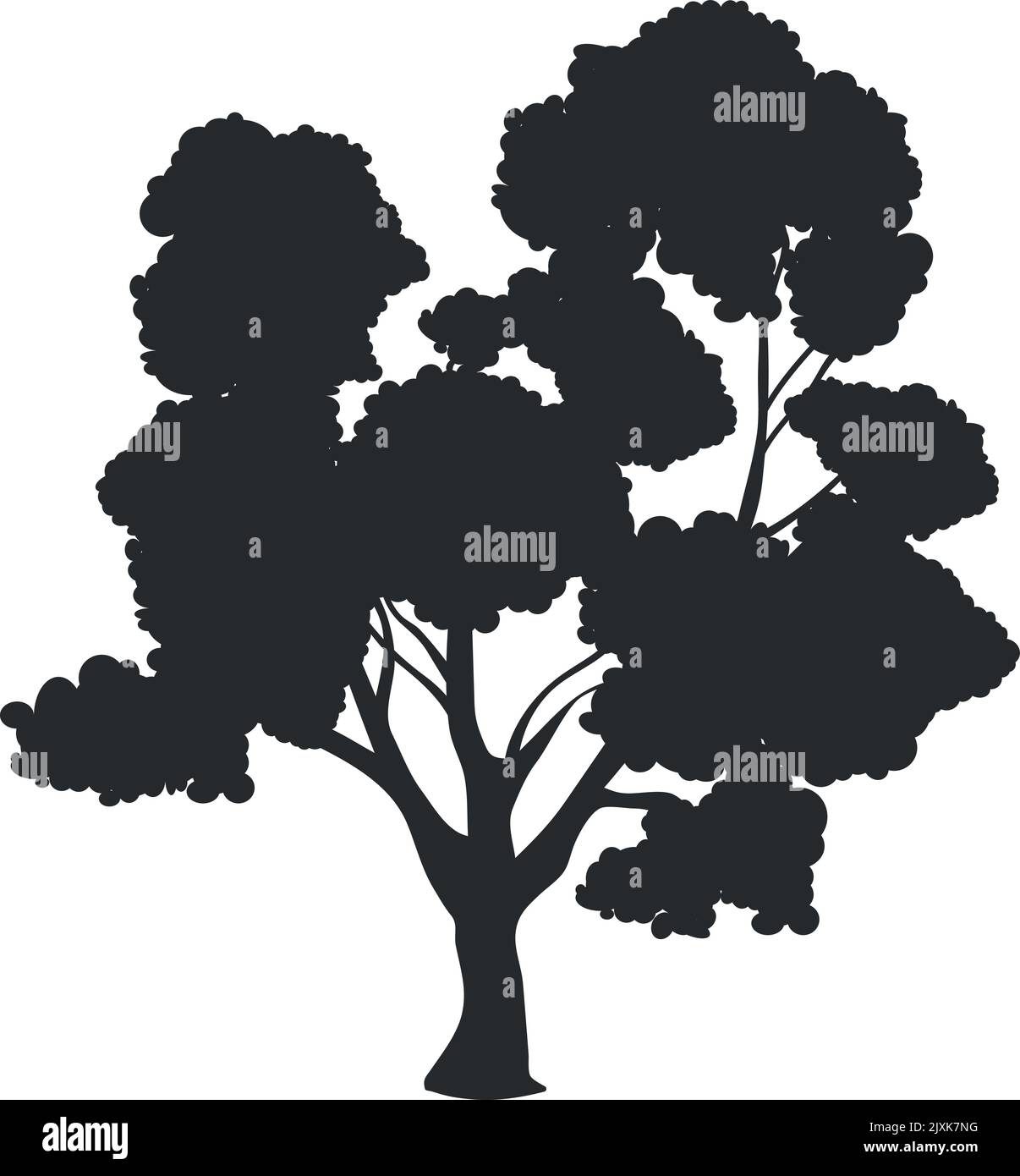 Old maple silhouette. Big black tree. Botanical element Stock Vector